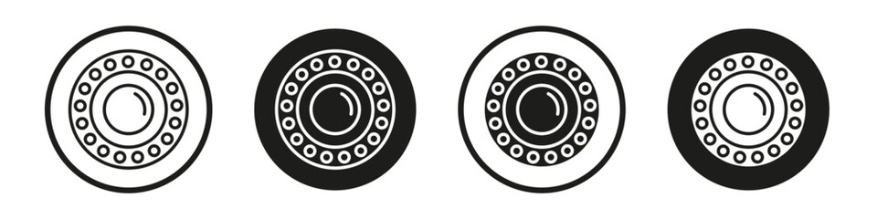 Car bearing icon set. wheel ball bearing vector symbol. mechanical friction bearing sign in black filled and outlined style.