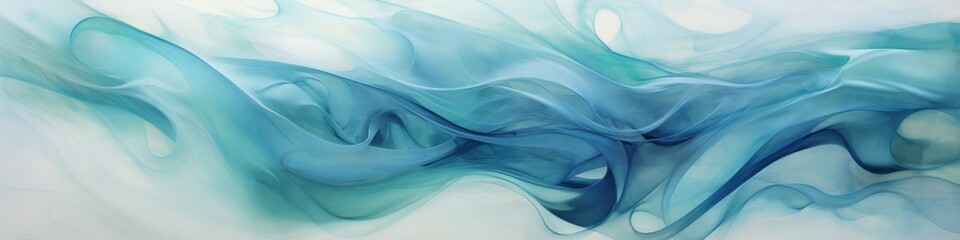 a delicate dance of translucent aquamarine and pearl white fluids colliding, forming an otherworldly 3D abstract tapestry.