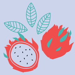 Appetizing fruit and berries collection. Decorative abstract horizontal banner with colorful doodles. Hand-drawn modern illustrations with fruit and berries, abstract elements. Abstract series