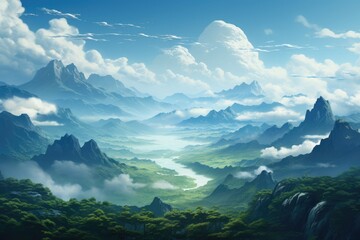 Obraz premium a beautiful cloudy, blue sky and mountains