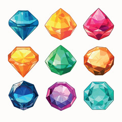 Colorful gemstones collection set of diamonds. vector illustration