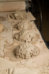 Ready for Craft: Wet Clay on Conveyor Belt in Pottery Workshop