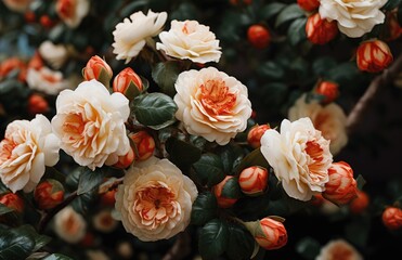 a photo of pink roses with dark green leaves