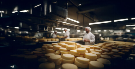 cheese production, cheese production line - obrazy, fototapety, plakaty