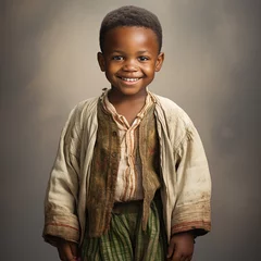 Foto op Plexiglas Little African ethnic boy in vintage retro South African national clothes, portrait, close-up on white © Dmitry