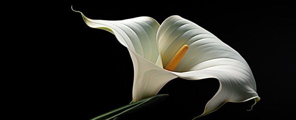 a white calla lily displayed a black background