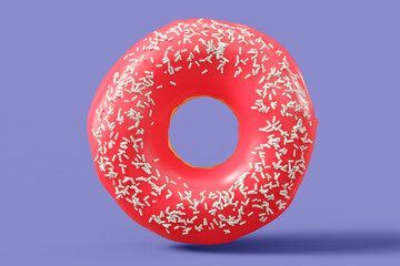 Chocolate glazed donut with sprinkles on a violet background