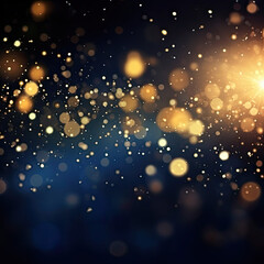 Obraz na płótnie Canvas Abstract background with gold stars, particles and sparkling on navy blue. Christmas Golden light shine particles bokeh on navy blue background