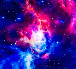 Image of space scene with stars and blue and red background.