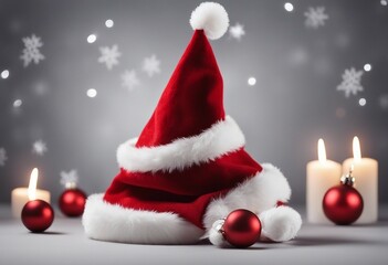 Fototapeta na wymiar Festive Christmas santa hat isolated on a plain background