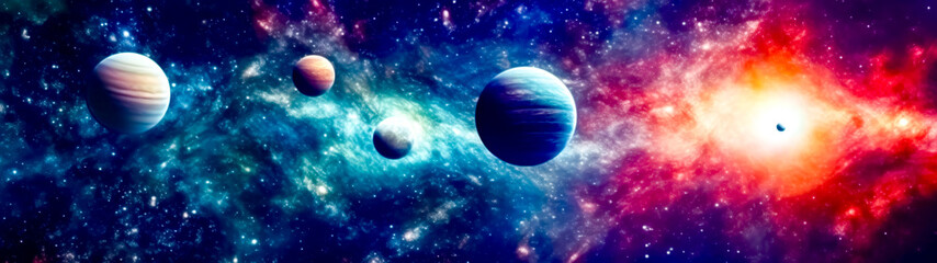 Artist's rendering of two planets in star - filled sky.