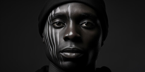 black lives matter portrait of man with black lives matter face paint. ai generative