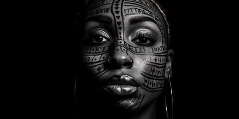 black lives matter portrait of female with black lives matter face paint. ai generative