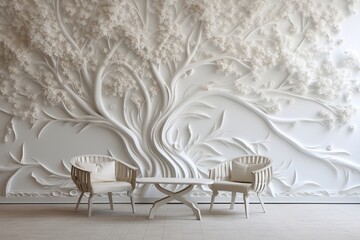 3D relief white tree wallpaper mural wall.