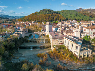 Fototapeta na wymiar Italy, 08 December 2023 - aerial view of Fermignano in the province of Pesaro and Urbino