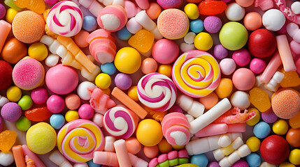 Fototapeta na wymiar Variety shape of sweets candy background. ai generative