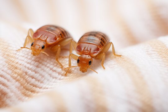 Bed bugs on a white cloth, macro.