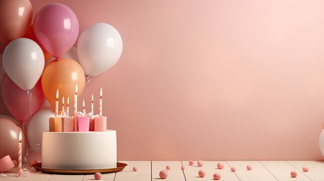a 'Happy Birthday' background with free space for text, super ultra-detail and realism in a minimalist modern style, creating a composition that radiates joy and celebration.
