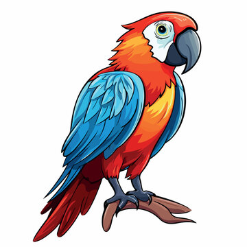 colorful macaw parrot perched on branch clip art preview
