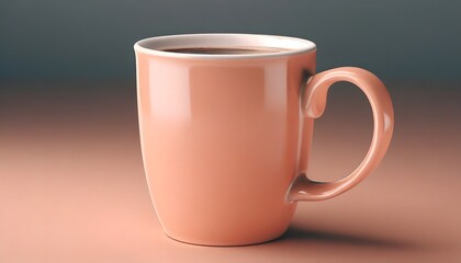 Coffee mug in Peach Fuzz color, background with selective focus and copy space