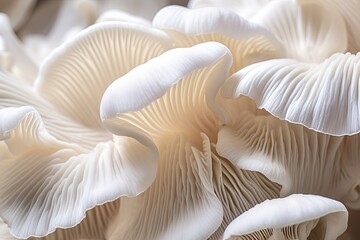 White colored oyster mushroom, close up.