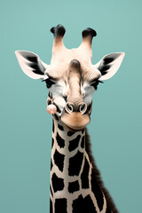 Obraz premium A giraffe, wearing pearl earrings and a black dress, in the style of graphic design poster art created with Generative Ai
