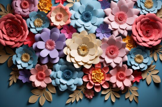 floral paper flower background and blank note