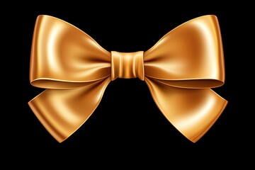 Golden ribbon and bow isolated on black background.