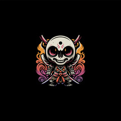 Skull with crossed swords. Vector illustration in cartoon style for stickers and t-shirts