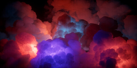 3d rendering. Abstract background of colorful clouds illuminated with neon light. Fantastic sunset...