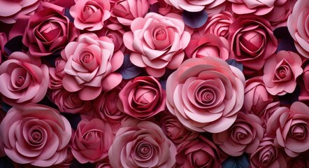 Fototapeta premium numerous pink roses made of paper