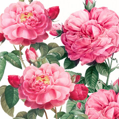 Rose Flowers: Digital floral watercolor on a smooth white background.