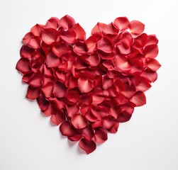 red rose petals are in a heart shape on