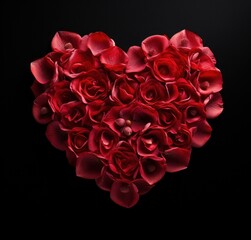 red rose petals are in a heart shape on