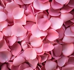 Fototapeta premium red rose petals are in a heart shape on,