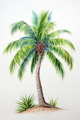 Watercolor and pencil drawing of palm tree.