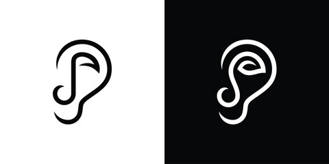 Ear Music Logo Designs. Ear and Note Music Concept with Outline Lineart Minimalist Style. Icon Symbol Vector Design Template.