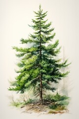 Watercolor and pencil drawing of spruce tree.