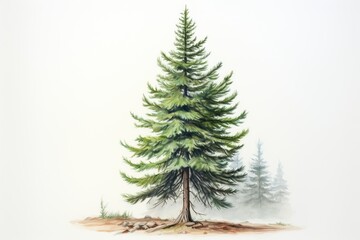 Fototapeta premium Watercolor and pencil drawing of spruce tree.