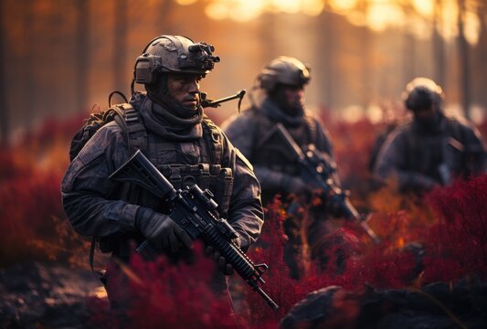 Armed soldiers with rifles