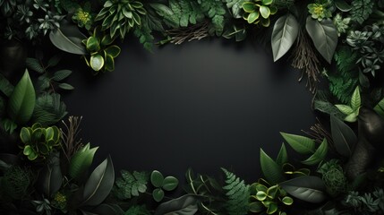 the frame contains green leaves on it - obrazy, fototapety, plakaty