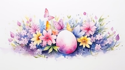 Obraz na płótnie Canvas Easter eggs with floral frame Watercolor postcard. Aquarelle spring illustration with flowers for greeting card.
