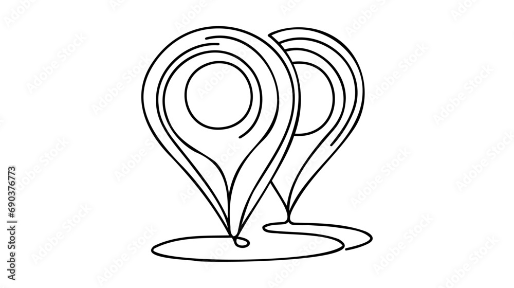 Poster location pointer continuous one line drawing. gps navigation line route mark. vector illustration is