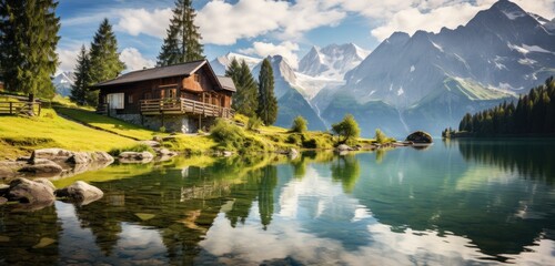 Fototapeta na wymiar wallpapers of nature in beautiful lake and mountain scenery