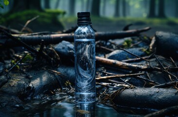 water bottle with water drop falling onto the ground