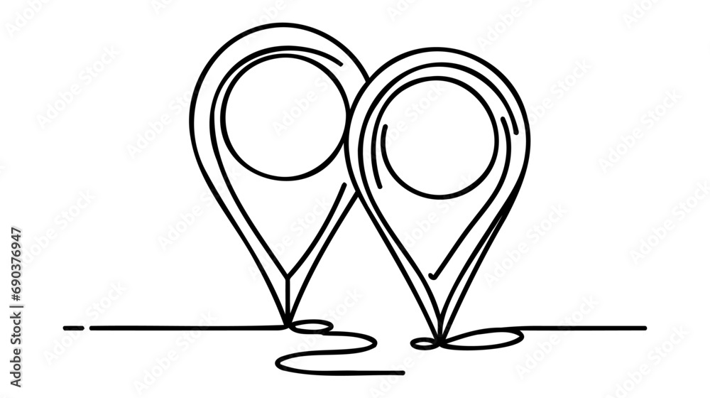 Poster location pointer continuous one line drawing. gps navigation line route mark. vector illustration is