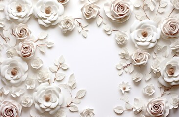 Obraz na płótnie Canvas white frame of flowers with flowers on a grey background