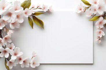 white frame of flowers with flowers on a grey background