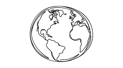 Globe. Earth globe one line drawing of world map minimalist vector illustration isolated on white background.