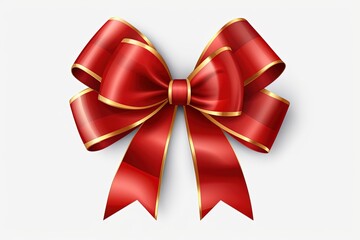 Fototapeta premium Red and gold ribbon and bow isolated on white background.